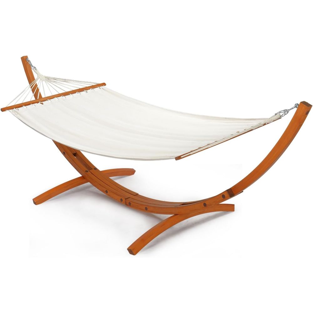 Hammock With Stand - Dubbele hangmatset met gebogen hardhouten standaard