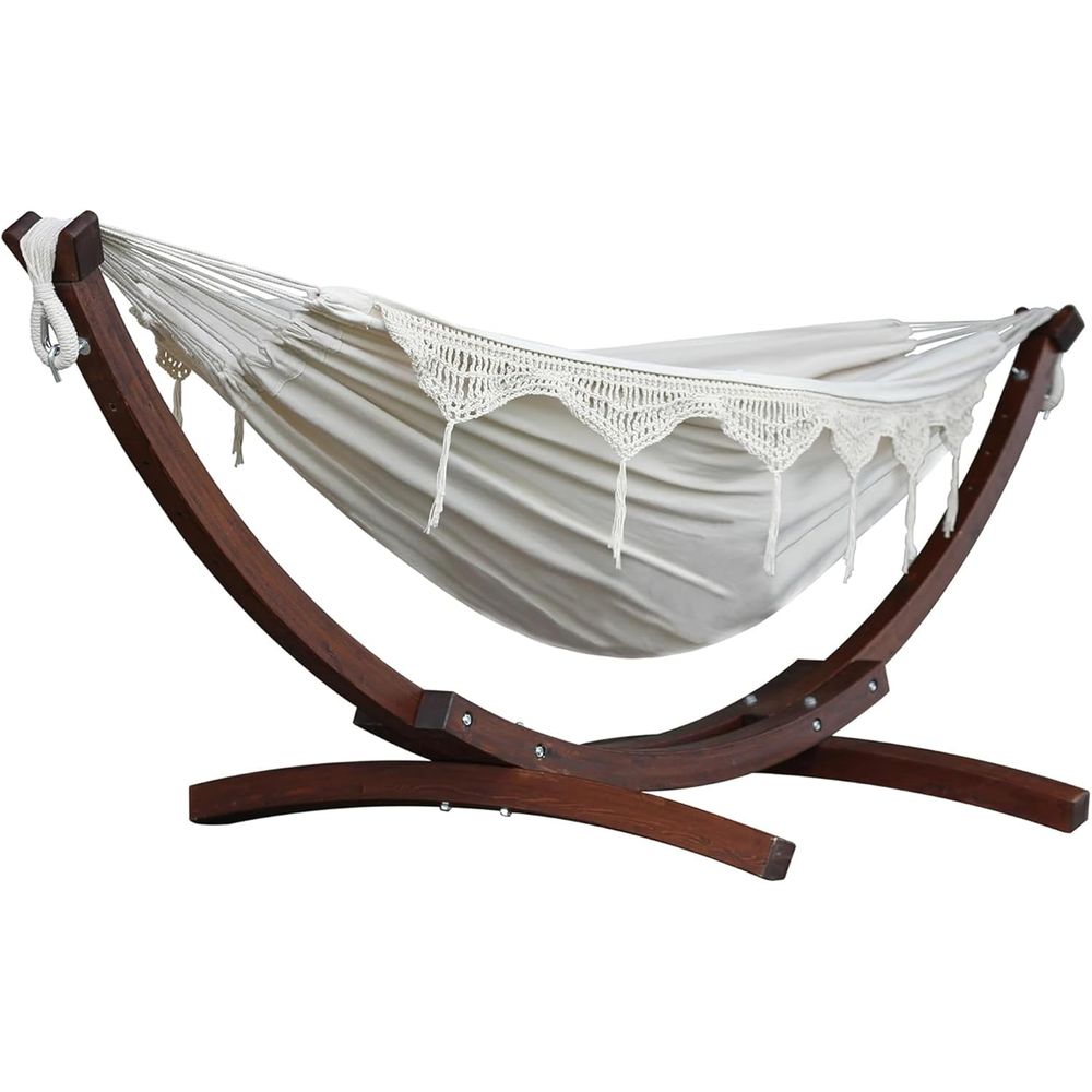 Hammock With Stand - Dubbele katoenen hangmat met stevige grenen